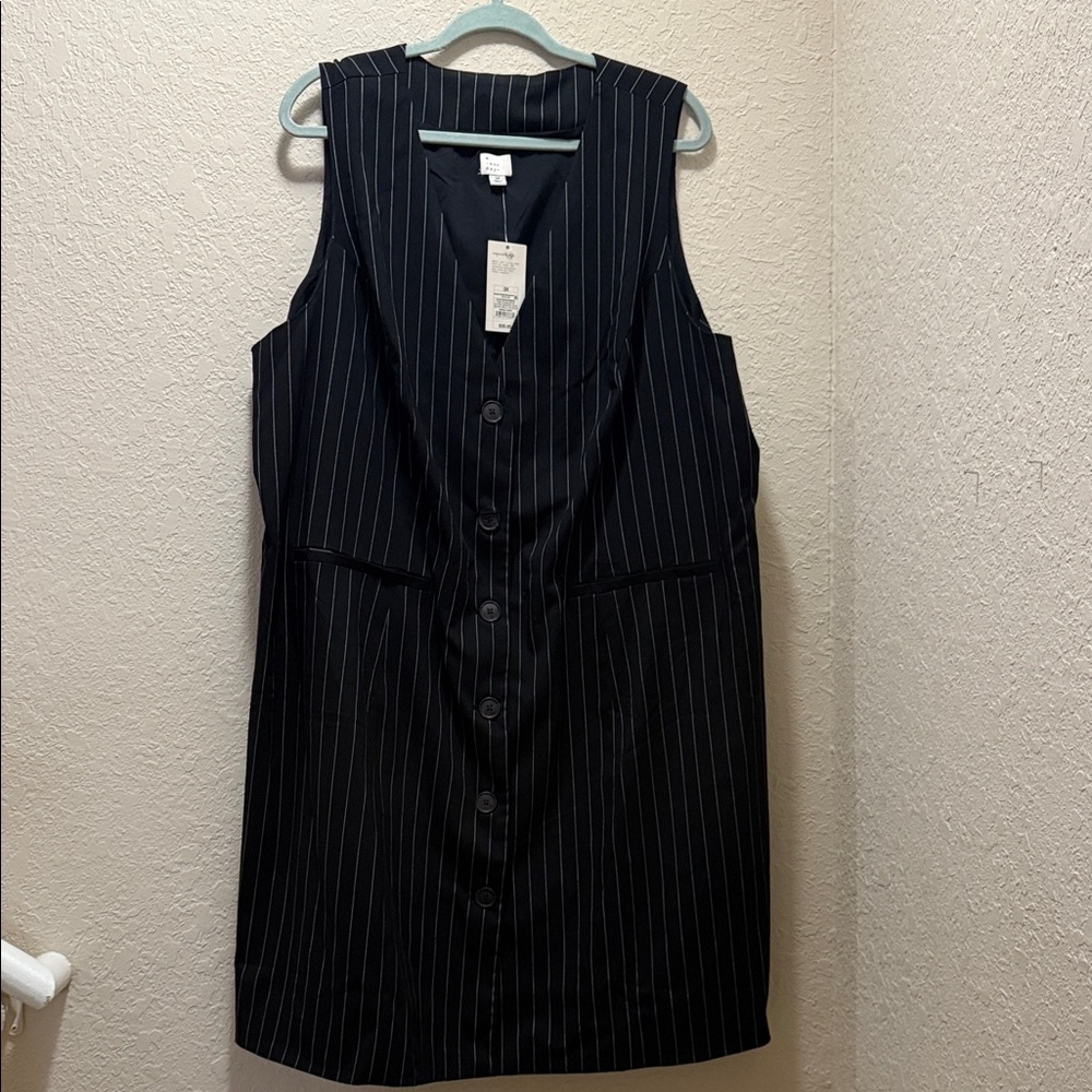a new day Black Pinstripe Button-Down Mini Dress